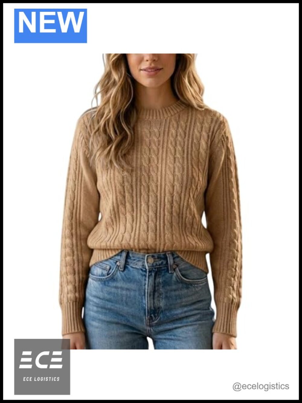 Women's Cable Knit Crewneck Pullover Sweater Acrylic Long Sleeve